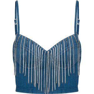 Jean denim top with diamond fringe, new with tags